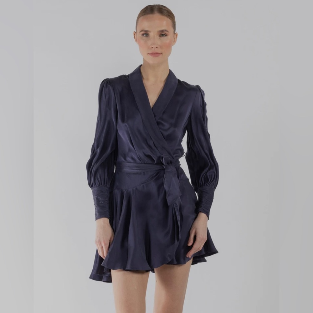 ZIMMERMAN navy silk wrap dress NWOT